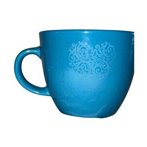 Room Essentials Blue Stoneware Mug 12 Oz Swirl Heart Design Dishwasher & Microwa
